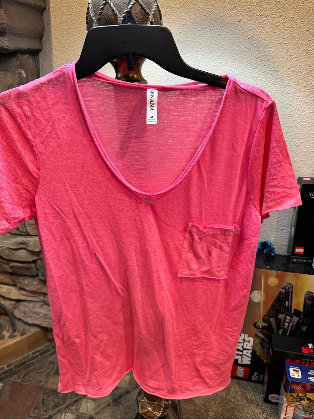 Deana Pink V-Neck Pocket Tee - Women